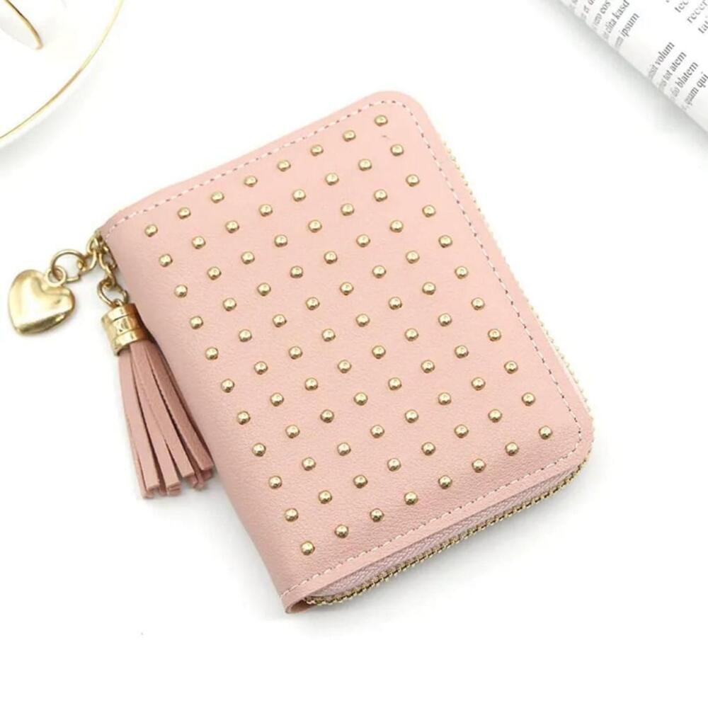 Studded Women's Zipper Wallet In Pink